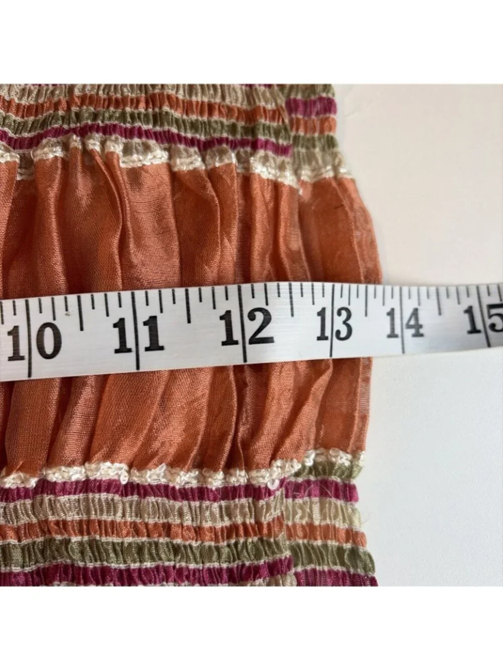 Vintage Fabrikant Crinkled Silk Blend Scarf Wrap Colorful Smocked Embroidered
